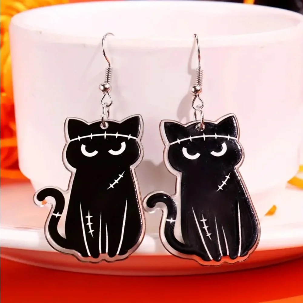 Black Frankenstein Cat Earrings